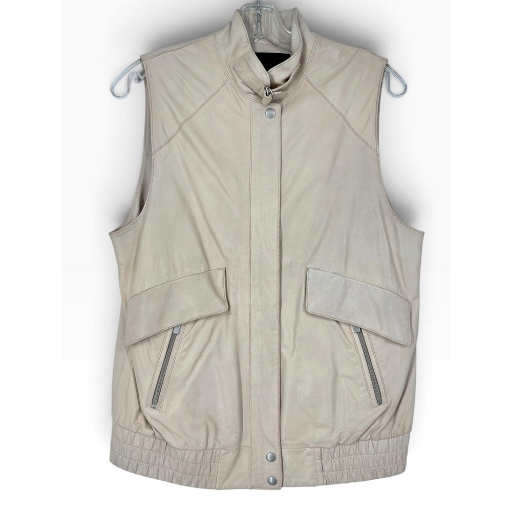 Club Monaco Leather Vest Womens S Beige Good Lambskin Utility Moto 295550984
